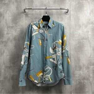 🚩steal Authentic Louis Vuitton Teal and Gold Patterned Shirt